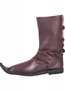 Schnabelstiefel mit drei Schnallen, dunkelbraun