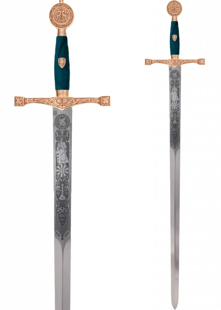 Schwert Excalibur, goldfarben mit Zierätzung, Marto