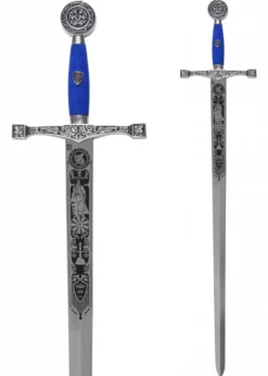 Schwert Excalibur, Silber/Blau, mit Zierätzung, Marto