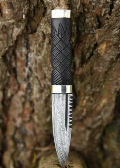 Sgian Dubh Messer mit Damaststahlklinge und Lederscheide