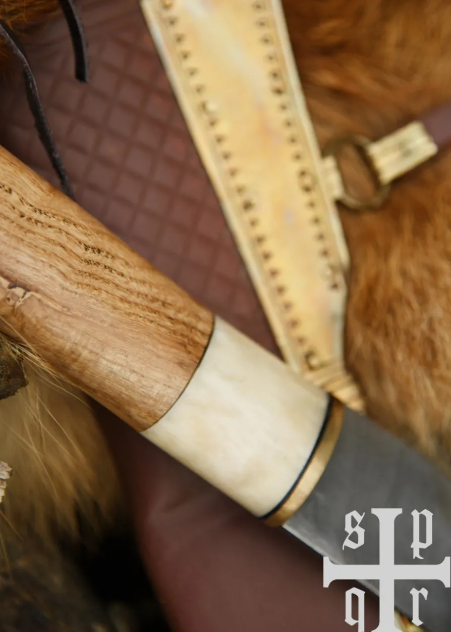 Skramasax, Sax aus Damaststahl mit Holz-/Knochengriff