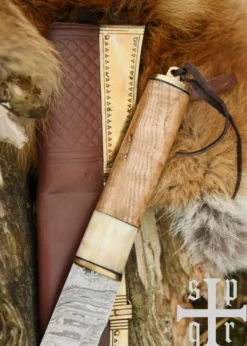Skramasax, Sax aus Damaststahl mit Holz-/Knochengriff