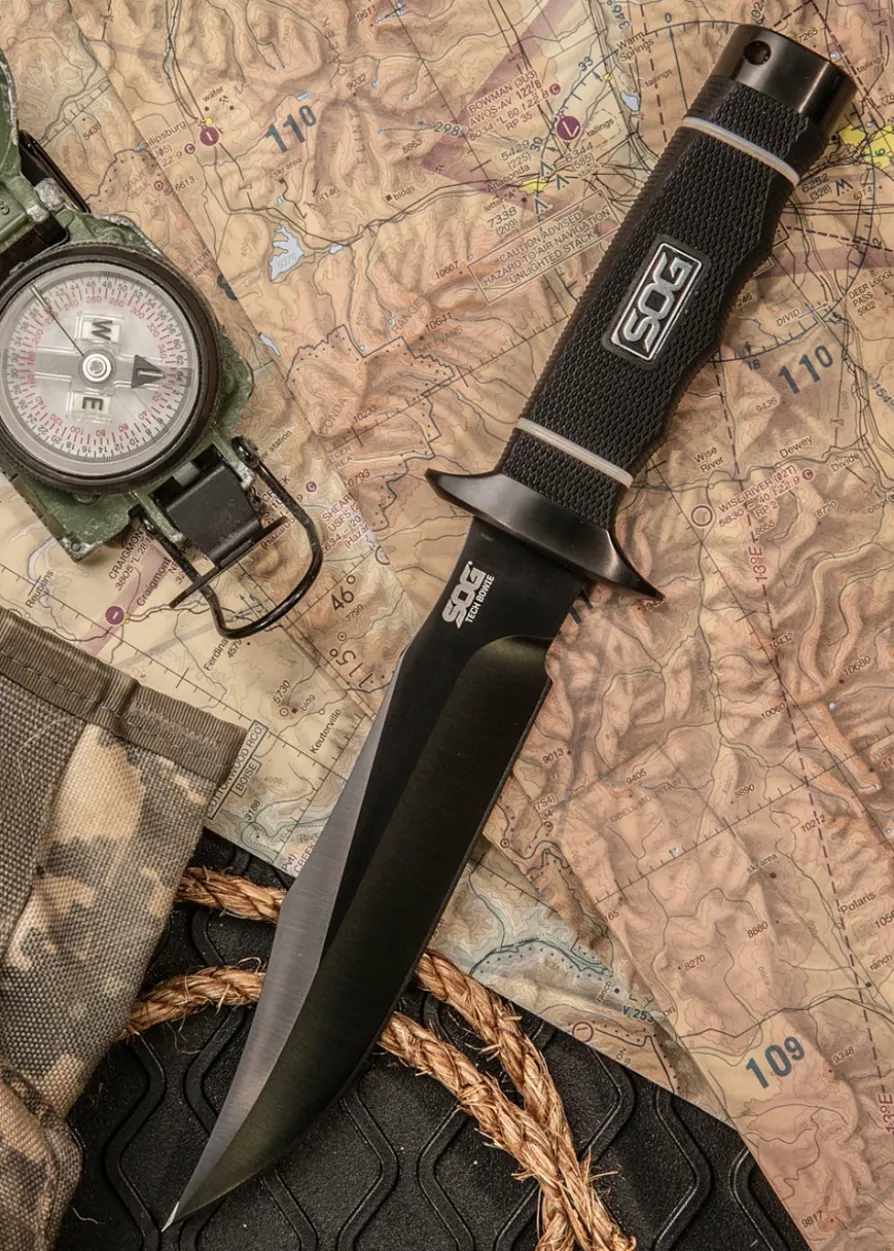 SOG TECH BOWIE, BLACK TINI, Feststehendes Messer
