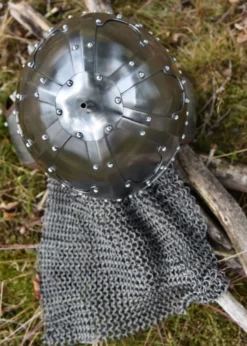 Spangenhelm mit Wangenklappen und Brünne, 2 mm Stahl