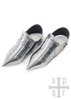 Spitze Mittelalterliche Sabatons, Panzerschuhe, 14. Jh., 1,5 mm Stahl, Paar