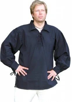 Spätmittelalter-Hemd aus Baumwolle, schwarz