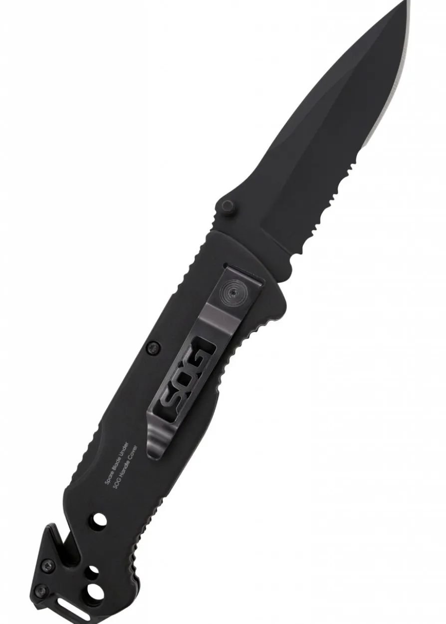 Taschenmesser Escape, Schwarz, Teilwellenschliff, SOG