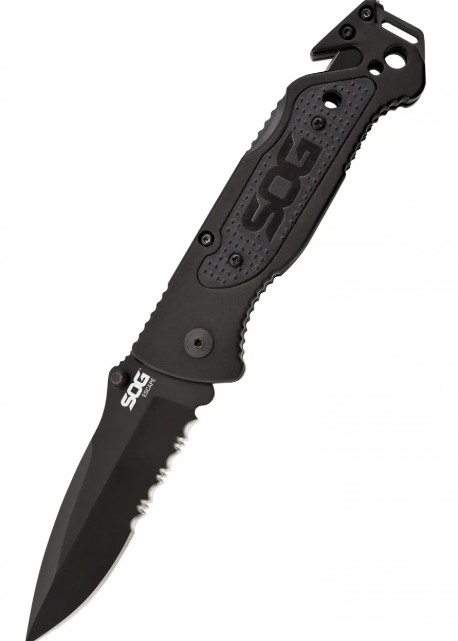 Taschenmesser Escape, Schwarz, Teilwellenschliff, SOG