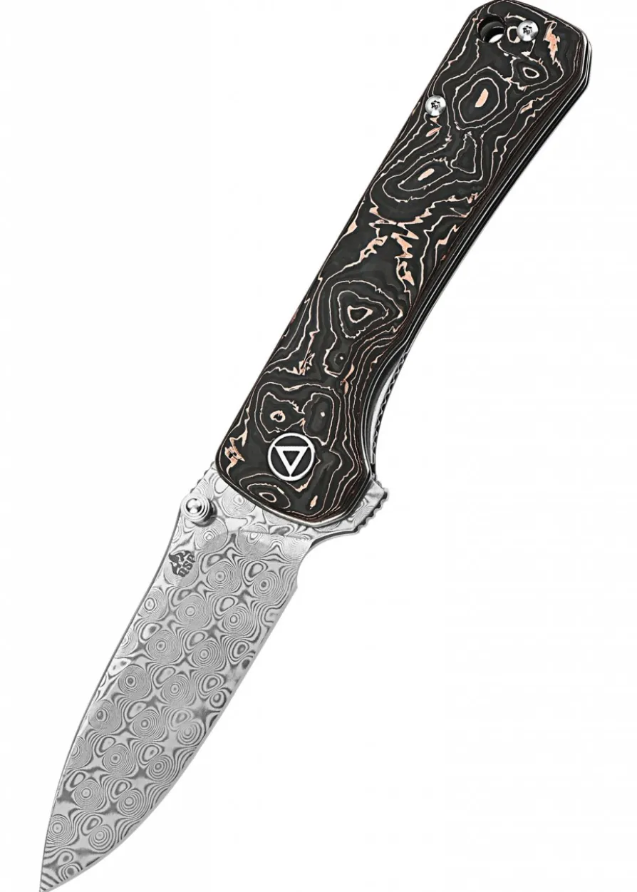 Taschenmesser Hawk, Damast Klinge, Copper Foil CF Griff