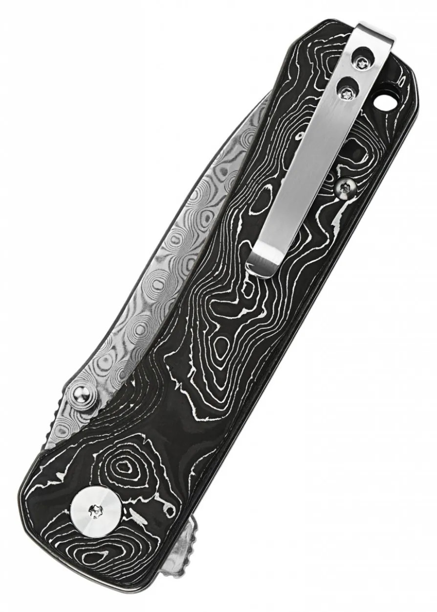 Taschenmesser Hawk, Damast Klinge, Aluminium Foil CF Griff