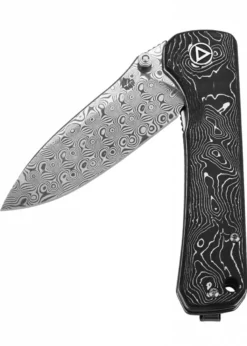 Taschenmesser Hawk, Damast Klinge, Aluminium Foil CF Griff
