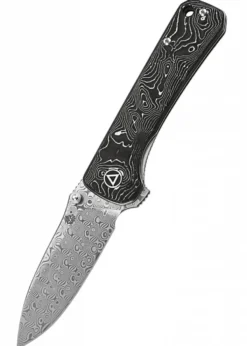 Taschenmesser Hawk, Damast Klinge, Aluminium Foil CF Griff