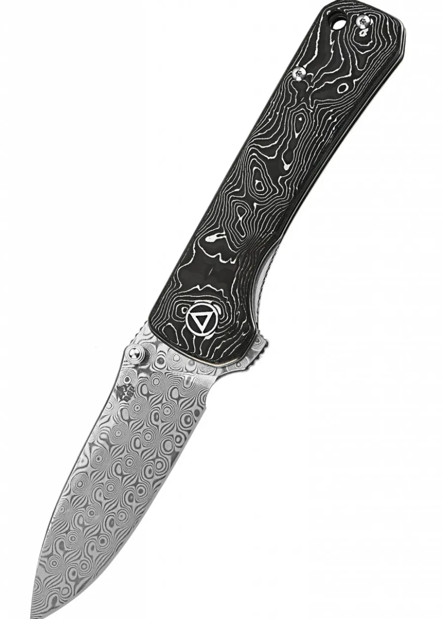 Taschenmesser Hawk, Damast Klinge, Aluminium Foil CF Griff