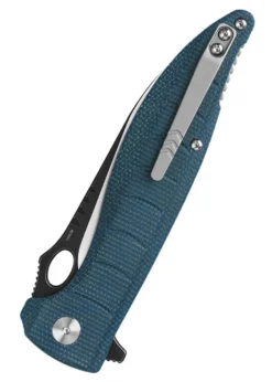 Taschenmesser Locust, schwarze satinierte Klinge, blauer Micarta Griff