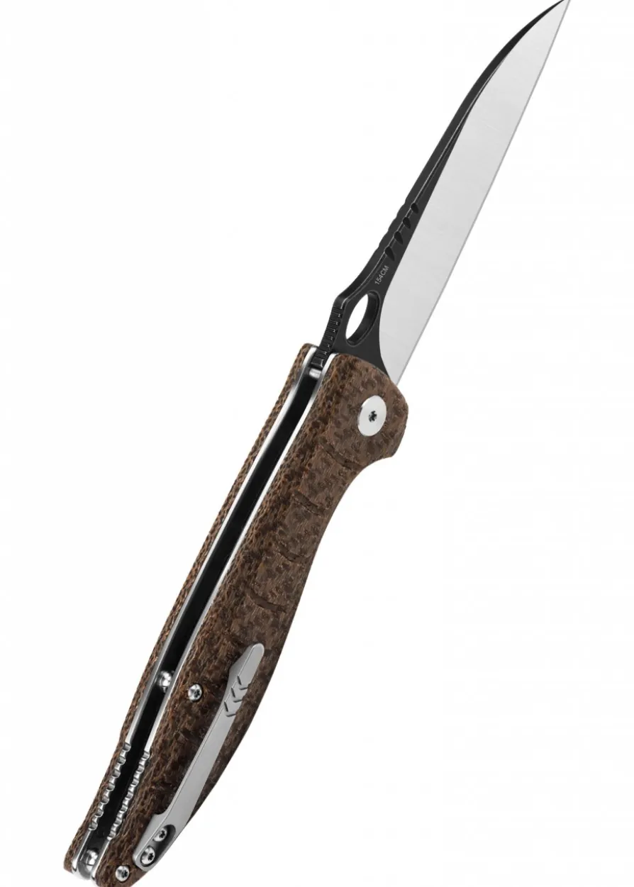 Taschenmesser Locust, schwarze satinierte Klinge, brauner Micarta Griff
