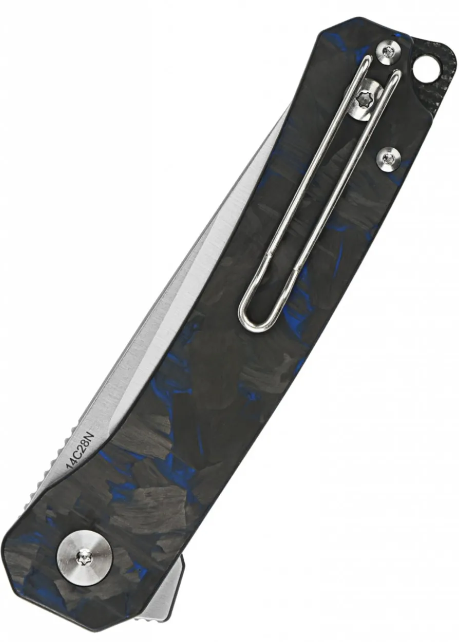 Taschenmesser Osprey, Satinierte Klinge, shredded CF overlay G10 Griff, blau