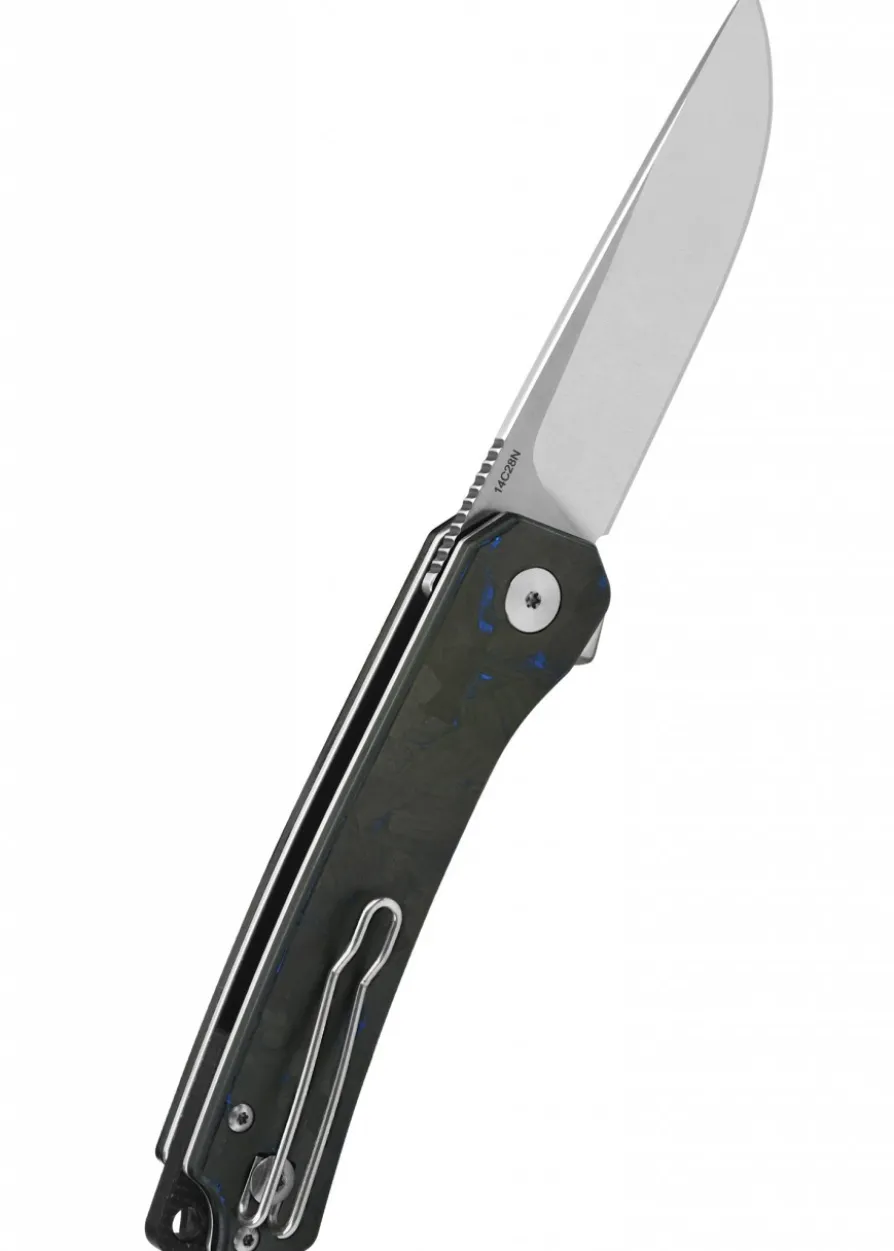 Taschenmesser Osprey, Satinierte Klinge, shredded CF overlay G10 Griff, blau