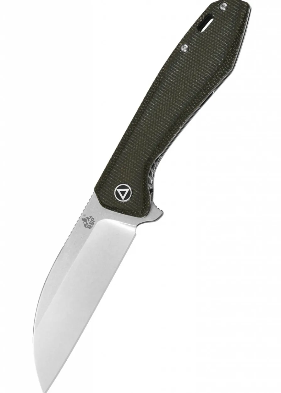 Taschenmesser Pelican, stonewashed Klinge, grüner Micarta Griff