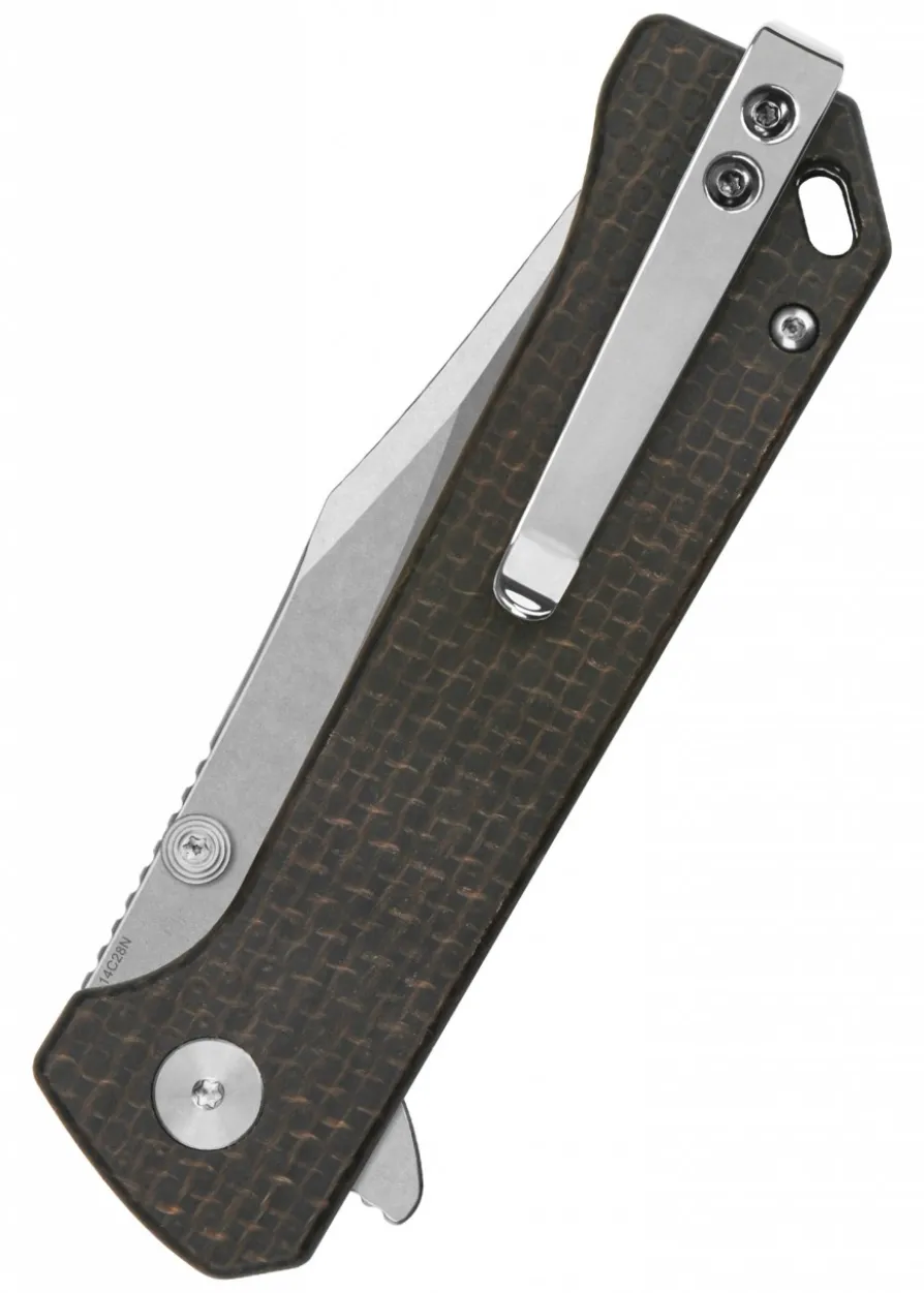 Taschenmesser QSP Grebe Button Lock, Micarta Griff Dunkelbraun