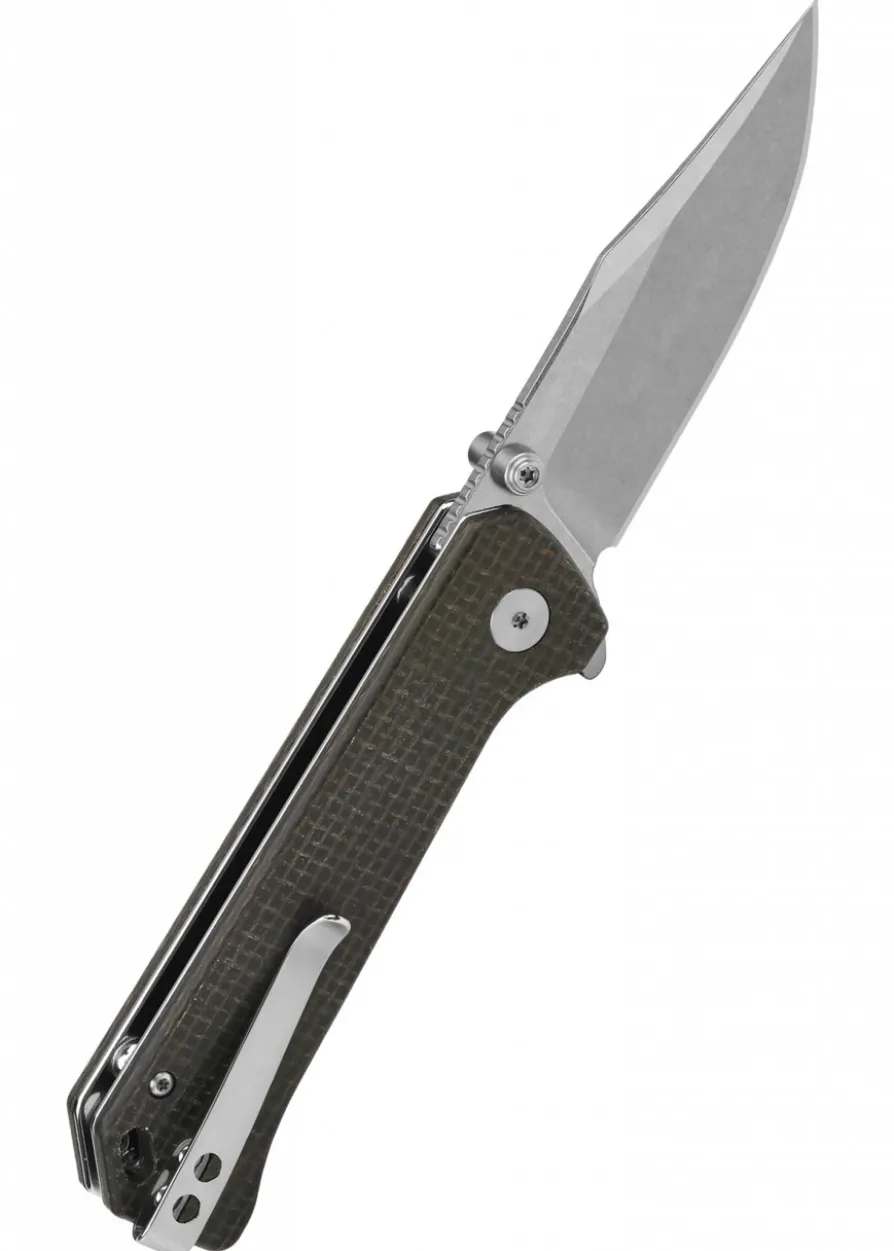 Taschenmesser QSP Grebe Button Lock, Micarta Griff Dunkelbraun