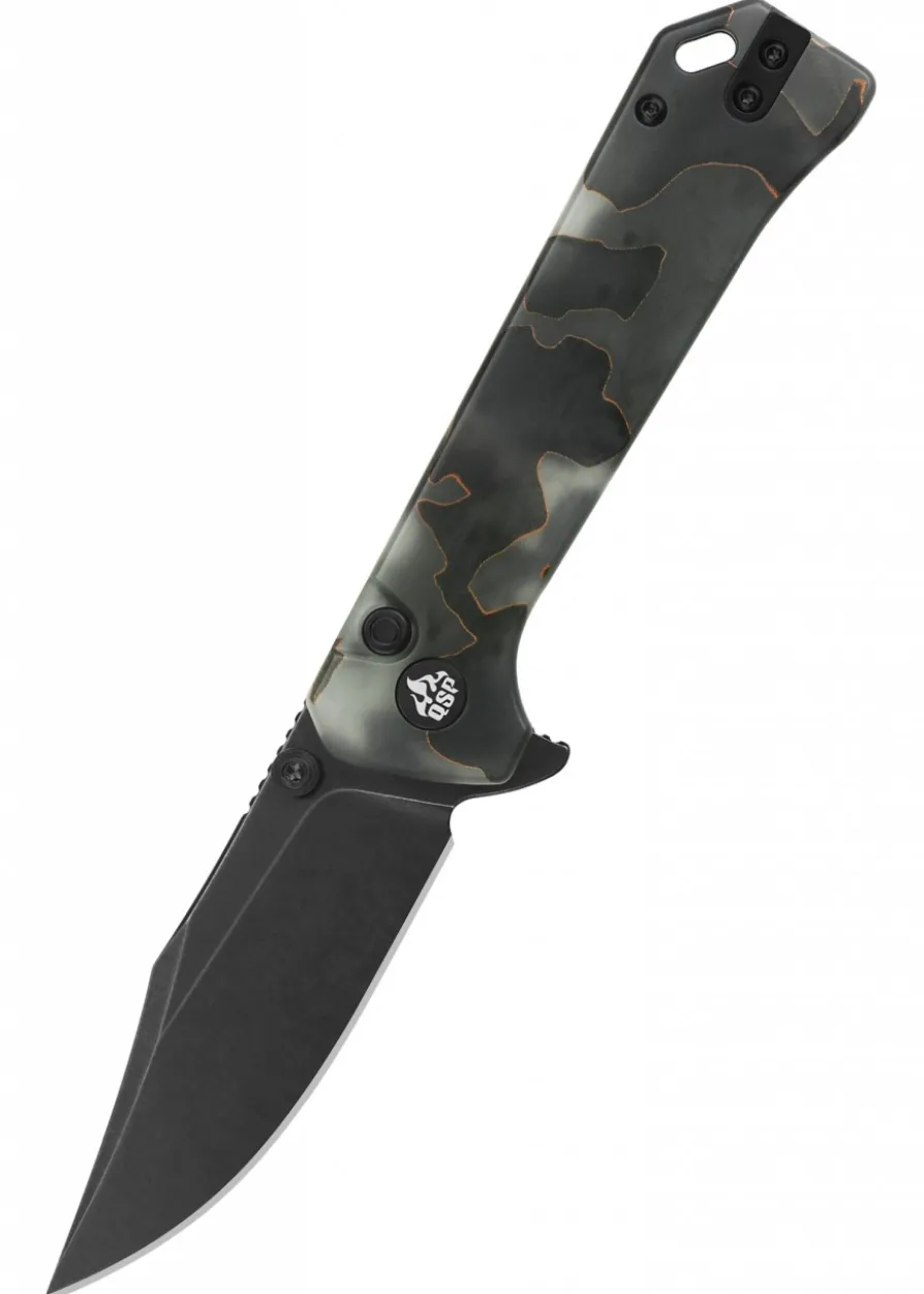 Taschenmesser QSP Grebe Button Lock, Raffir Resin Griff