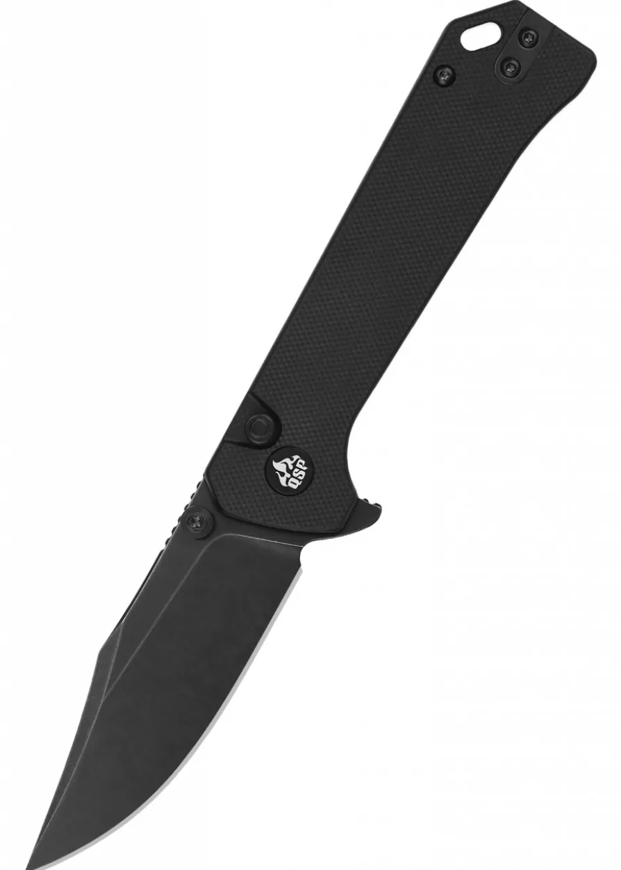 Taschenmesser QSP Grebe Button Lock, G10 Griff, schwarz