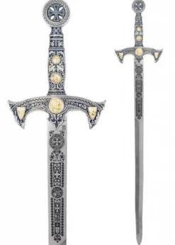 Templer Schwert silber, blau mit Zierätzung, Marto