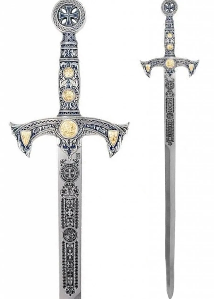 Templer Schwert silber, blau mit Zierätzung, Marto