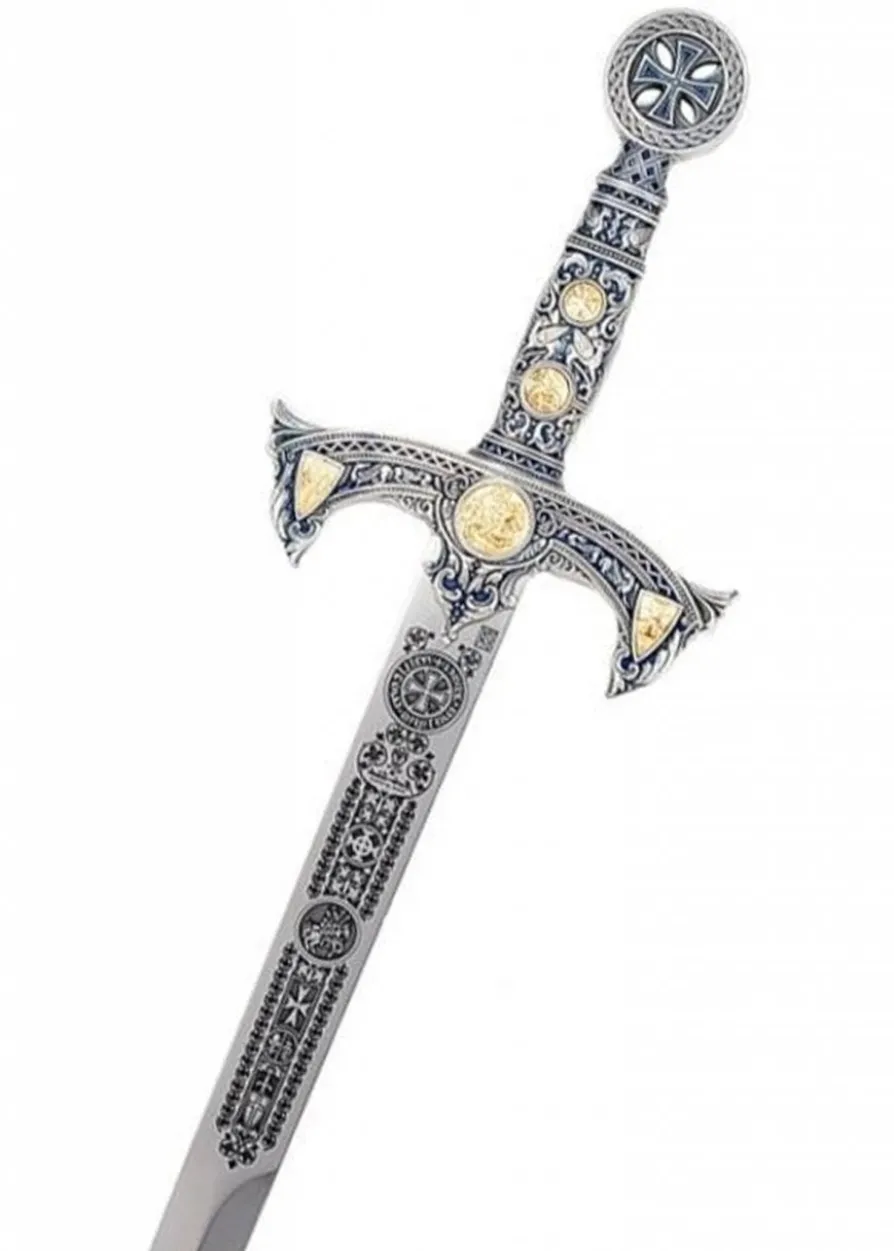 Templer Schwert silber, blau mit Zierätzung, Marto