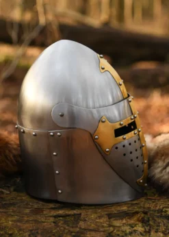Topfhelm mit klappbarem Visier, 1,6 mm Stahl, poliert
