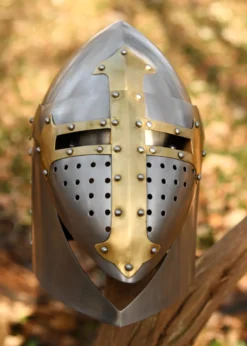 Topfhelm mit klappbarem Visier, 1,6 mm Stahl, poliert