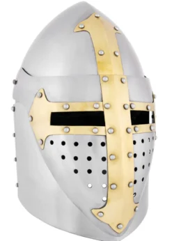 Topfhelm mit klappbarem Visier, 1,6 mm Stahl, poliert