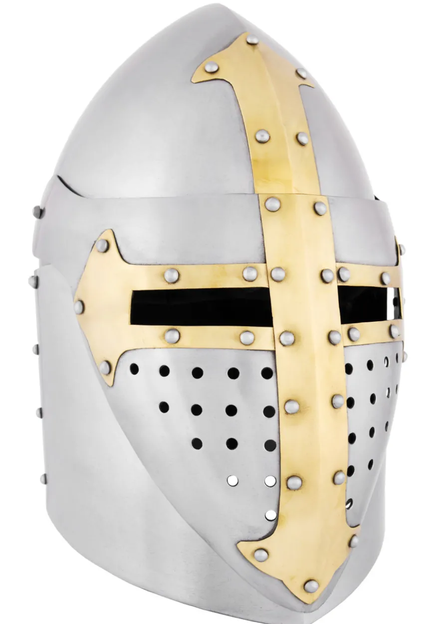 Topfhelm mit klappbarem Visier, 1,6 mm Stahl, poliert