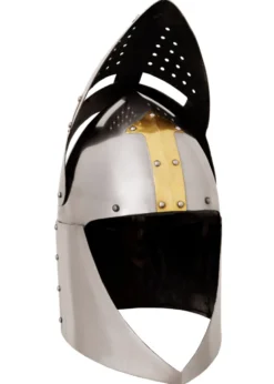 Topfhelm mit klappbarem Visier, 1,6 mm Stahl, poliert