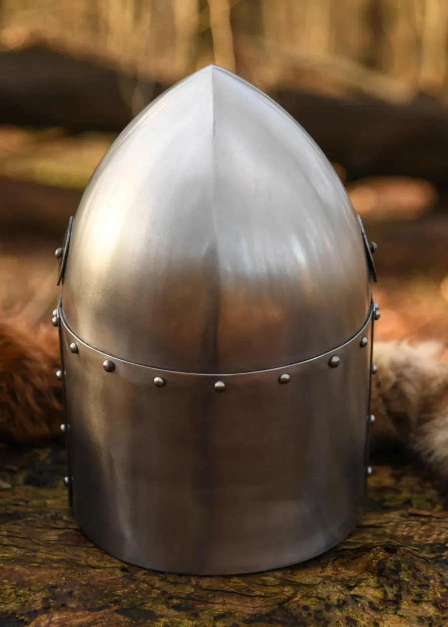 Topfhelm mit klappbarem Visier, 1,6 mm Stahl, poliert