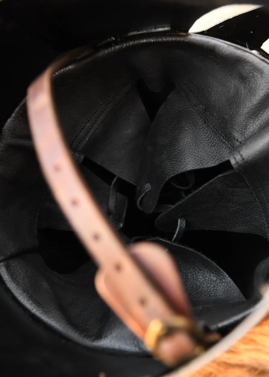 Topfhelm mit klappbarem Visier, 1,6 mm Stahl, poliert
