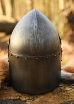 Topfhelm mit klappbarem Visier, 1,6 mm Stahl, Antikfinish