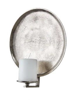 Wandkerzenhalter, Wandteller aus Aluminium, Nickelfarben