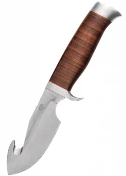 Waterbuck Messer mit Gut-Hook Klinge und Lederlamellengriff