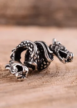 Wikinger Bartperle / Lockenperle mit Drachen aus Silber