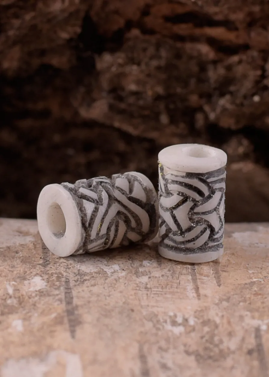 Wikinger Bartperle mit Knotenmuster aus Knochen