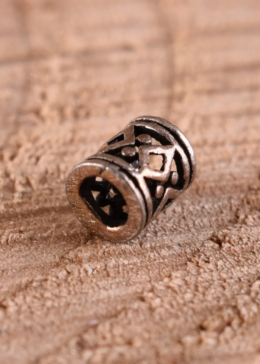 Wikinger Bartperle mit Rautenmuster aus Silber