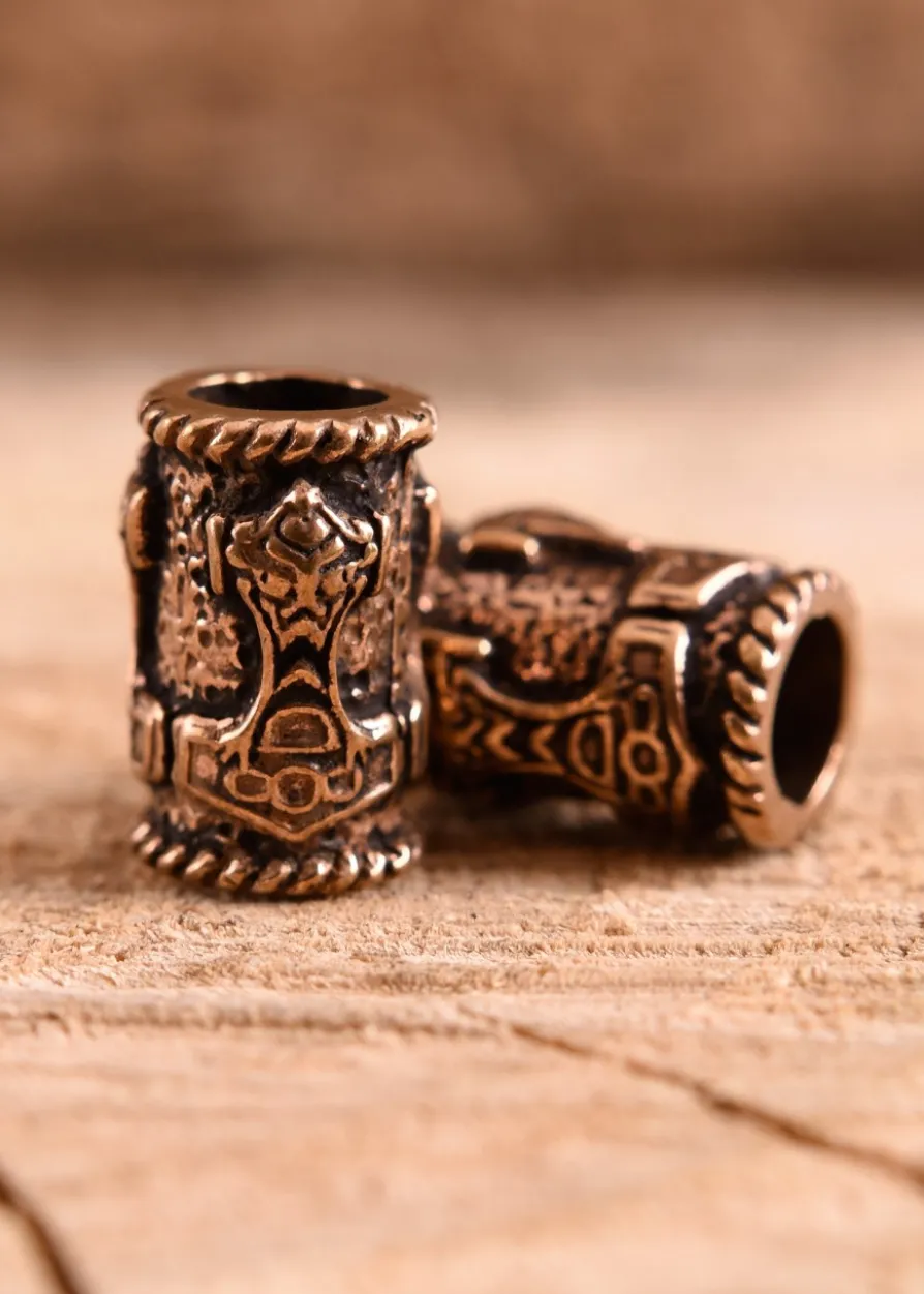 Wikinger Bartperle mit Thorshammer aus Bronze