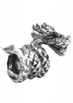 Wikinger Bartschmuck / Bartperle, Kleiner Drache aus Silber