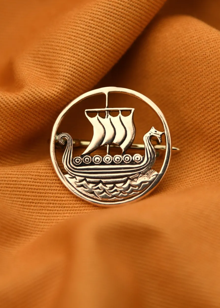 Wikinger Brosche mit Drachenboot, aus Bronze