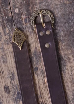 Wikingergürtel mit Riemenende, 3 cm breit, braun/bronzefarben