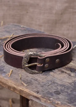 Wikingergürtel mit Riemenende, 3 cm breit, braun/bronzefarben