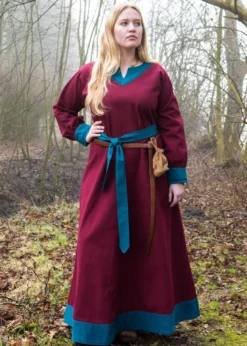 Wikinger Kleid Jona, weinrot/petrol