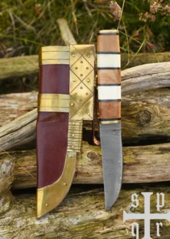 Wikinger-Messer aus Damaststahl mit Holz-/Knochengriff