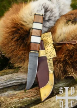 Wikinger-Messer aus Damaststahl mit Holz-/Knochengriff